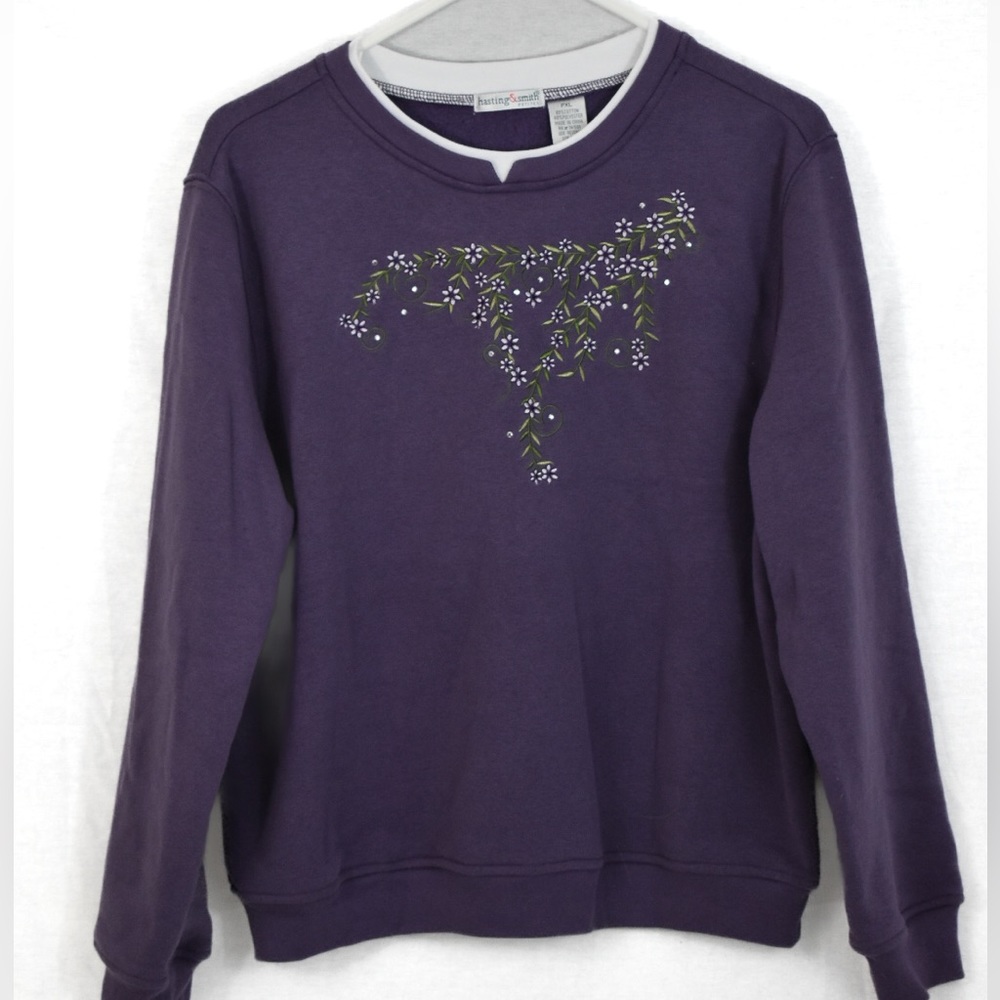 Purple embroidery crewneck
